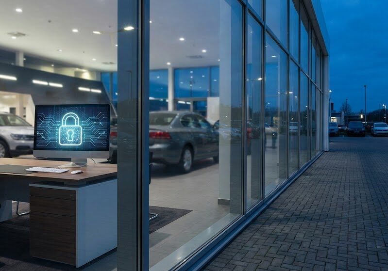 Car dealership with secure digital display.